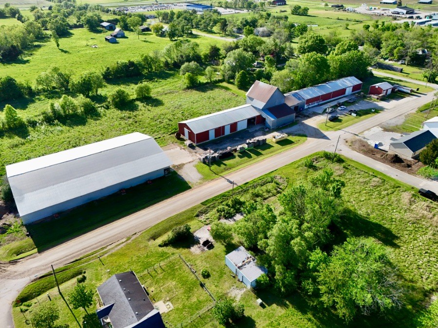 Aerial view of the Caudill Seed warehouse and facilities